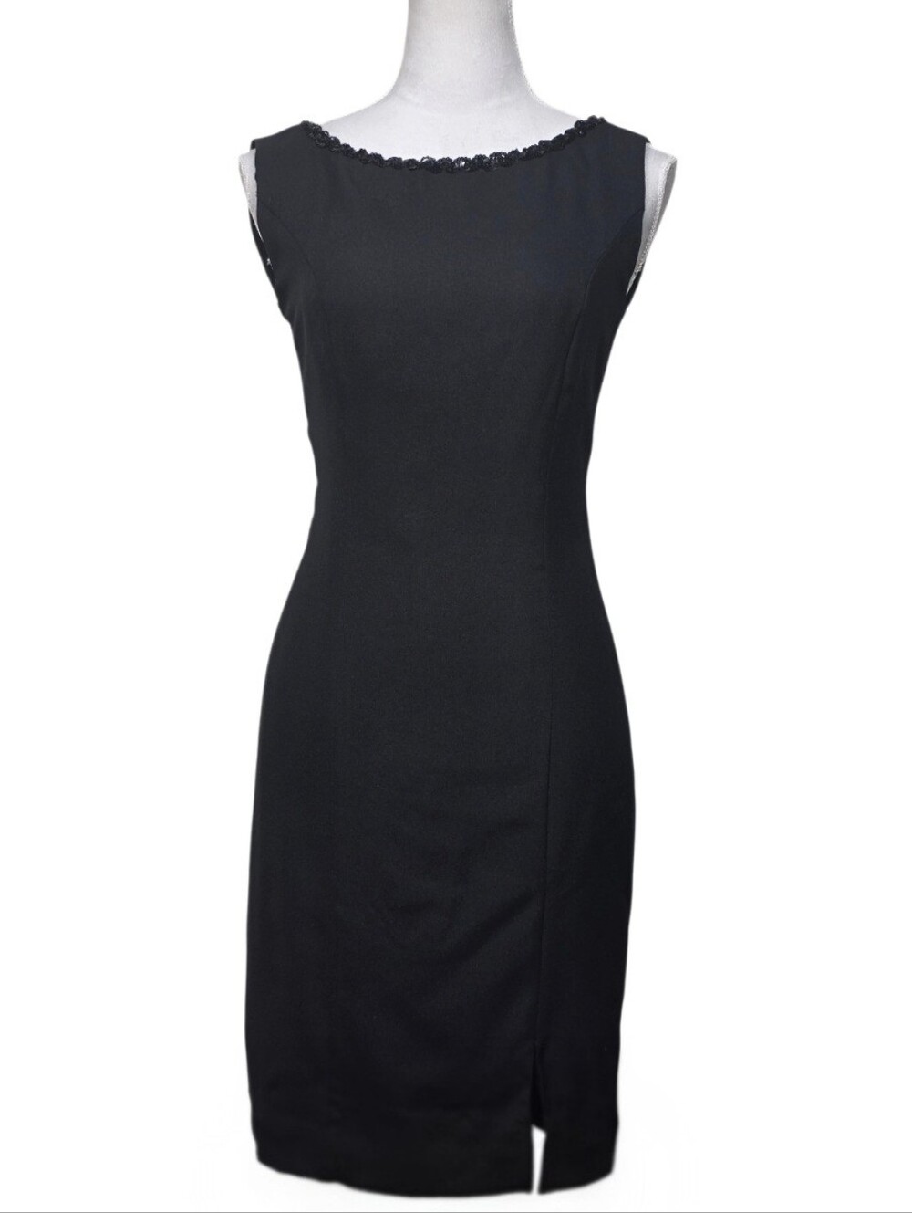 Jack Bryan Black Sleeveless Midi Dress with Beaded Neckline